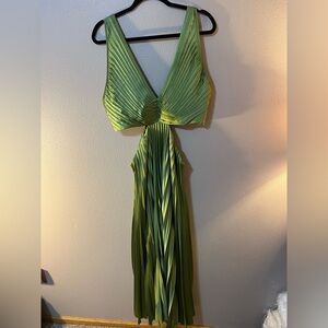 Abercrombie & Fitch Green Satin Pleated Dress